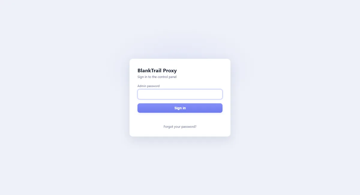 BlankTrail Proxy dashboard sign-in screen